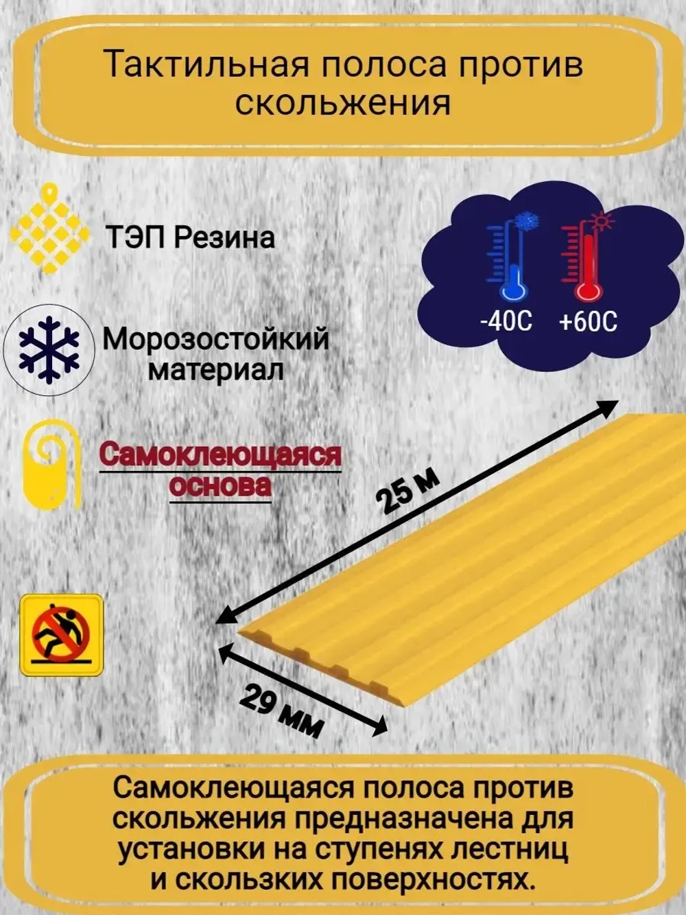 Накладка противоскользящая резиновая на ступени, 25 метров
