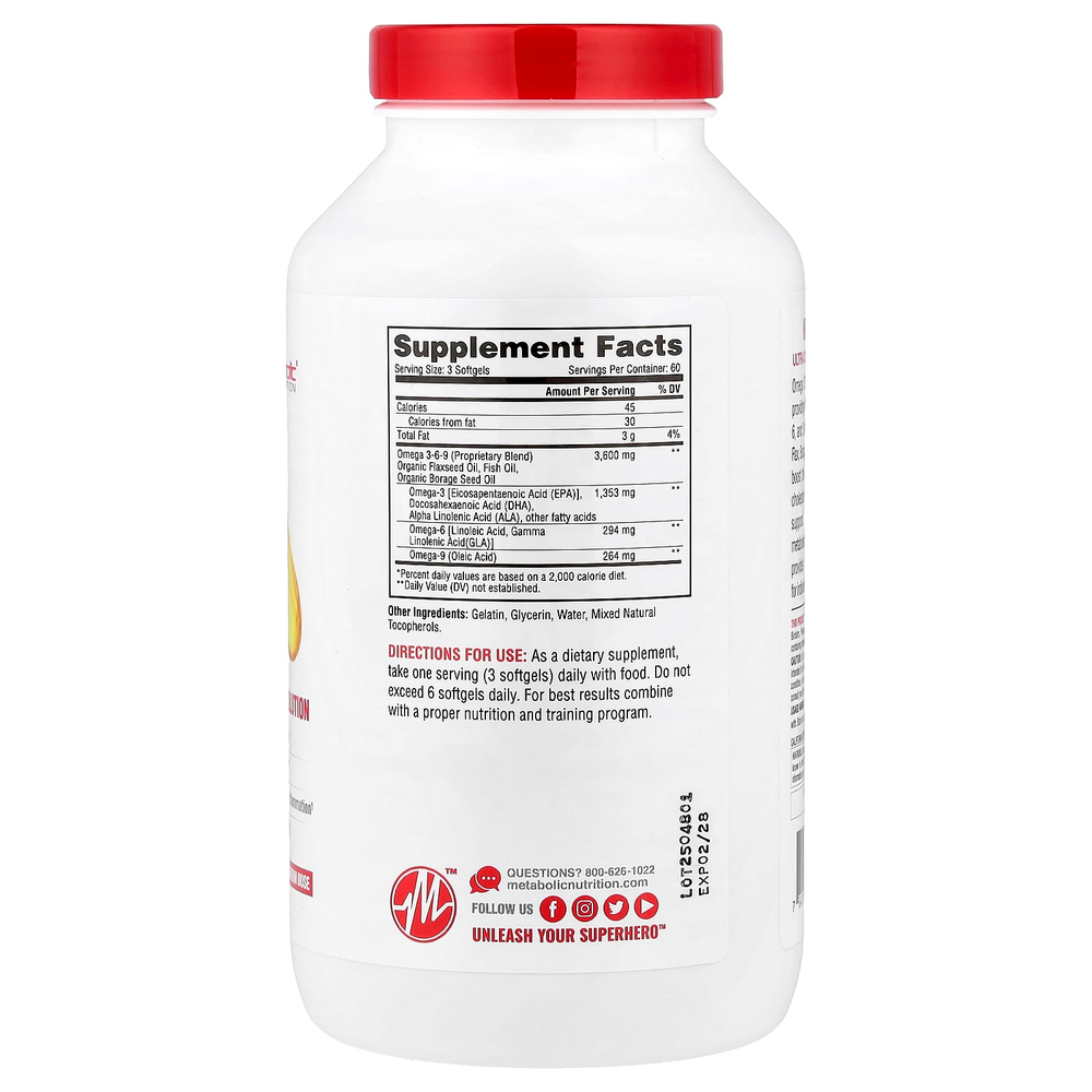 Metabolic Nutrition, омега 369, 180 капсул (1200 мг в 1 капсуле)