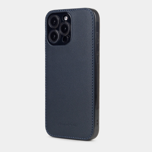 Чехол-накладка кожаная для iPhone 16 Pro Max, теленок синего цвета
