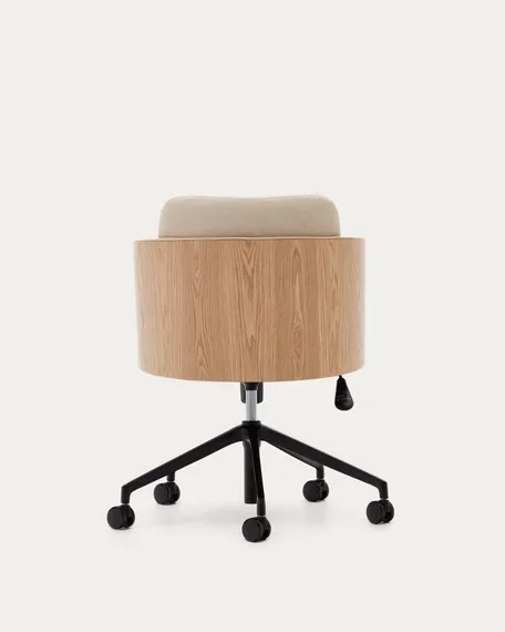 Рабочее кресло на колесиках Madai, бежевый шенилл, шпон ясеня