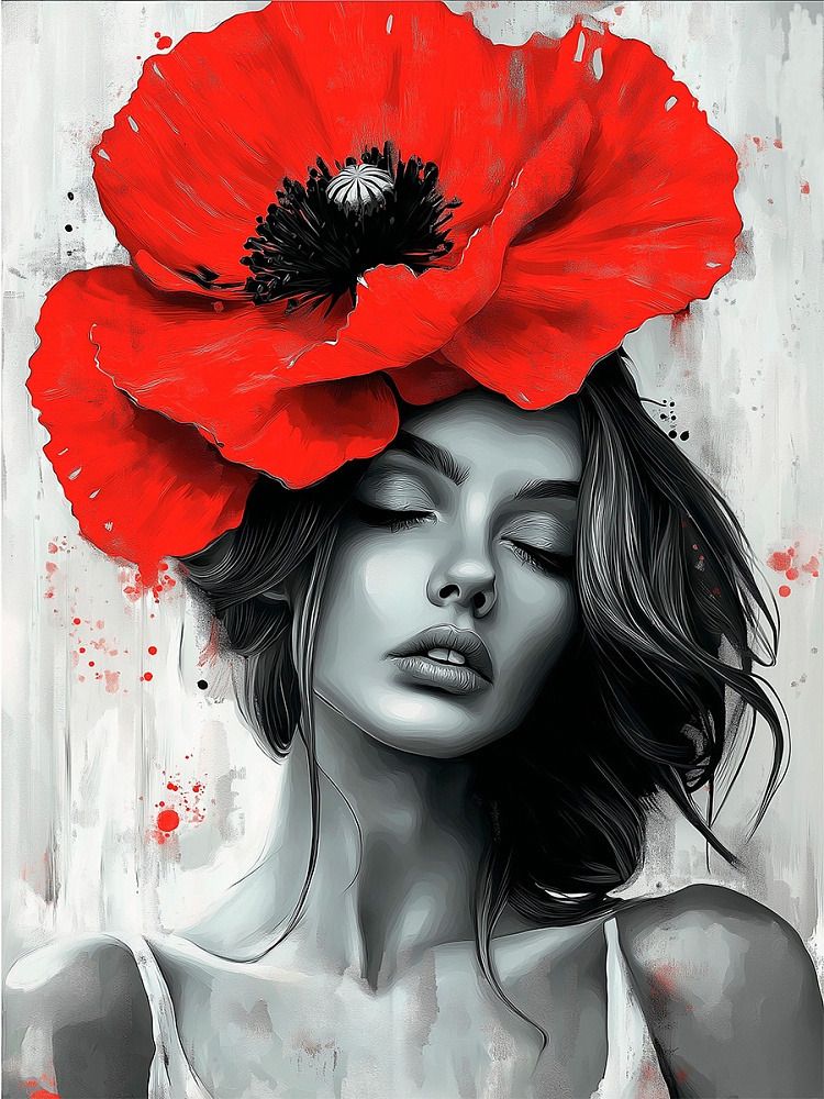 Картина для раскрашивания по номерам 30*40 см ДЕВУШКА С КРАСНЫМ МАКОМ(ХК-3225)