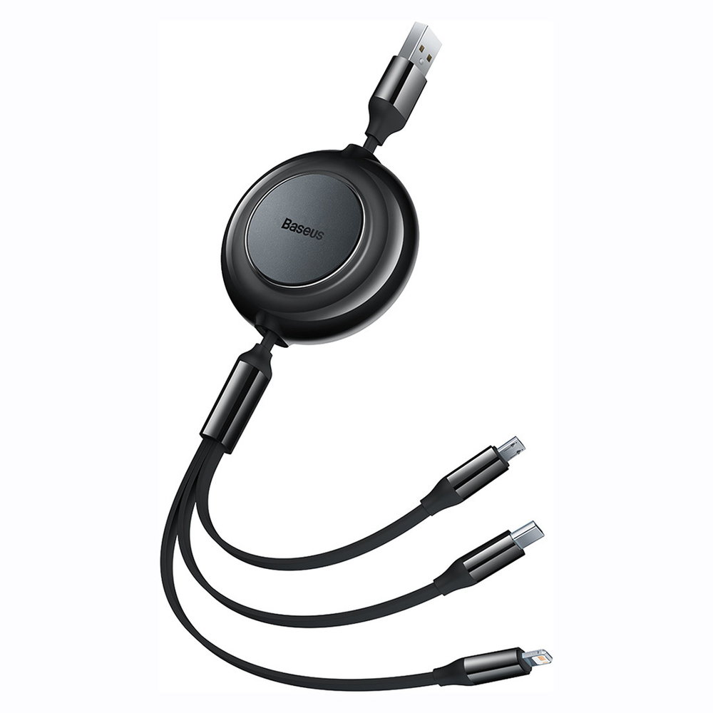 Кабель Baseus Bright Mirror II Series Retractable 3in1 Fast Charging Data Cable USB to M+L+C 3.5A 1.1m - Black