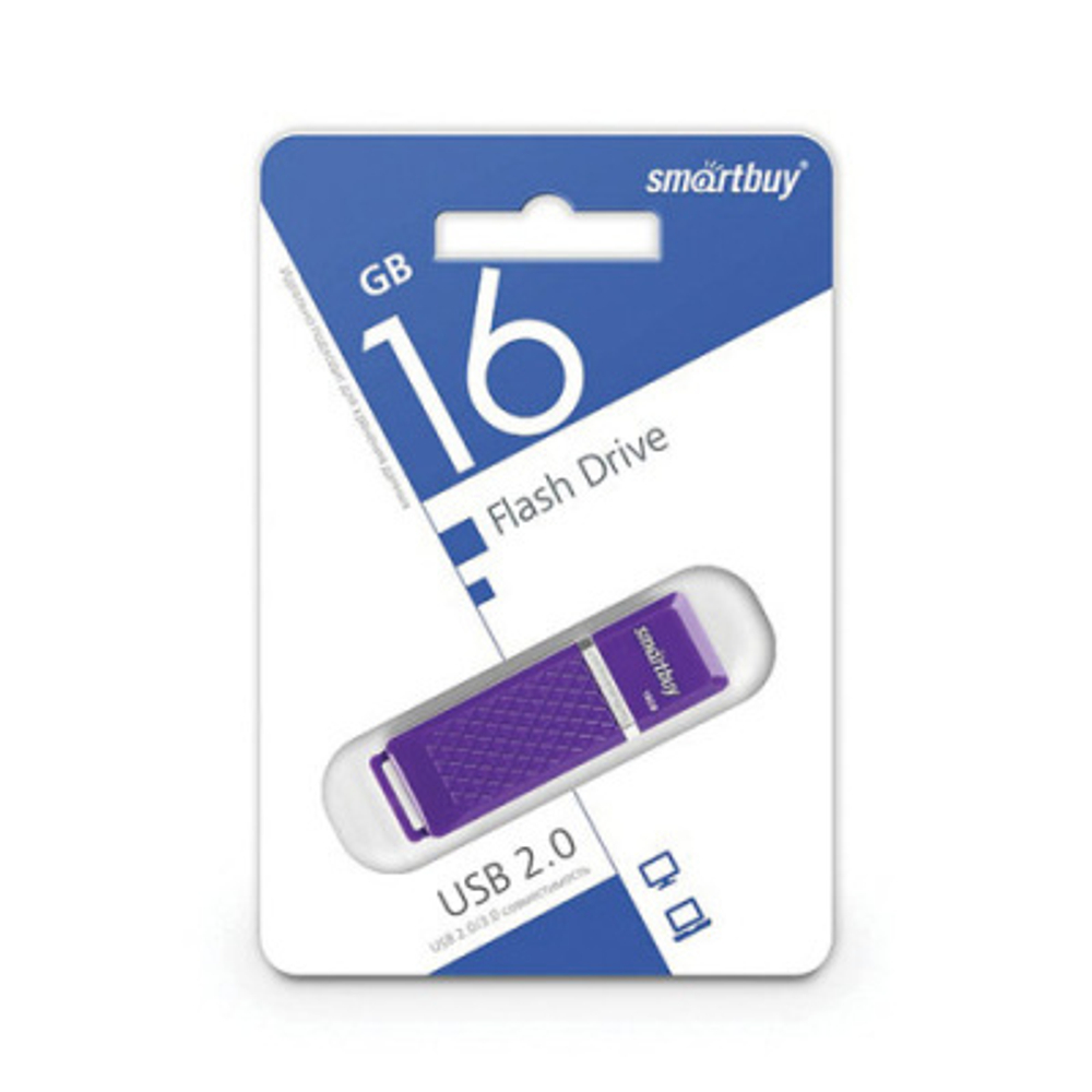 Память "Quartz"  16GB, USB 2.0 Flash Drive, фиолетовый, Smart Buy