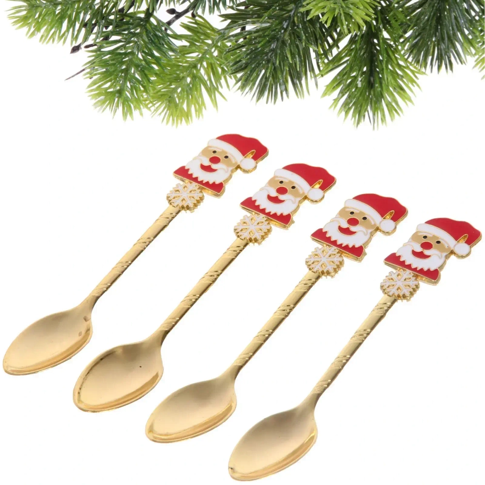 Набор ложек для десерта 4шт «Дед Мороз», цвет золото