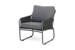 "Ането" кресло плетеное из роупа, каркас алюминий темно-серый (RAL7024) муар, роуп темно-серый круглый, ткань темно-серая 027