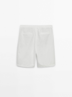 Massimo Dutti Шорты из хлопка и льна на шнурках, натуральный, кремовый