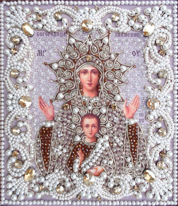 ЖС-12-СШ Набор для вышивания хрустальными камнями Богородица Знамение (шампань)