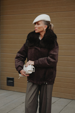 Пуховик из экозамши с пуховым наполнителем