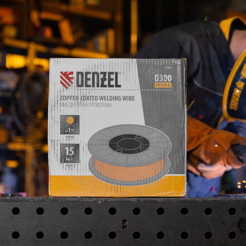 Омедненная проволока ER70S-6, диам. 1 мм, 15 кг, диам. катушки D300 Denzel