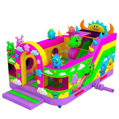 Коммерческий надувной батут «Монстрики-друзья», 6,5×5×3,2 м, с горкой