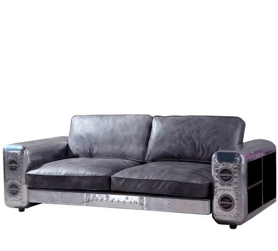 Диван Aviator 205 см, серая натуральная кожа