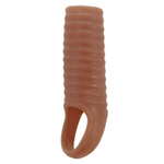 Телесная насадка на пенис с ребрышками и подхватом мошонки