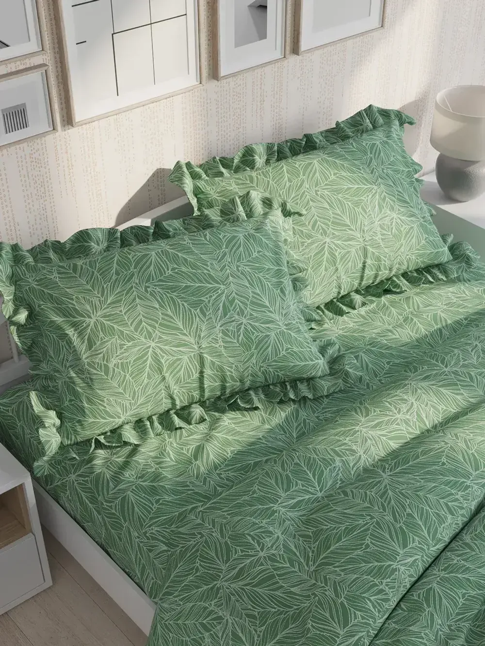 Декоративная наволочка с рюшами, оборками "Джунгли" 50х70 см, 1 шт, без молнии