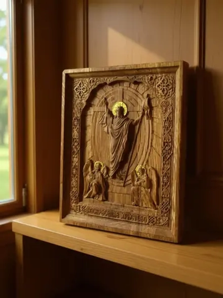 Освященная Икона «Воскресение Христово» резная из дуба