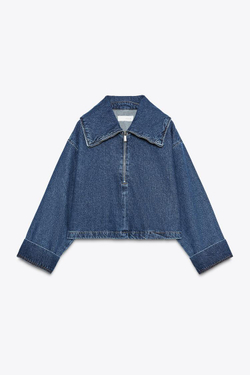 ZARA ДЖИНСОВАЯ КУРТКА Z1975 С ЗАСТЕЖКОЙ-МОЛНИЕЙ, ВЫЦВЕТШИЙ СИНИЙ