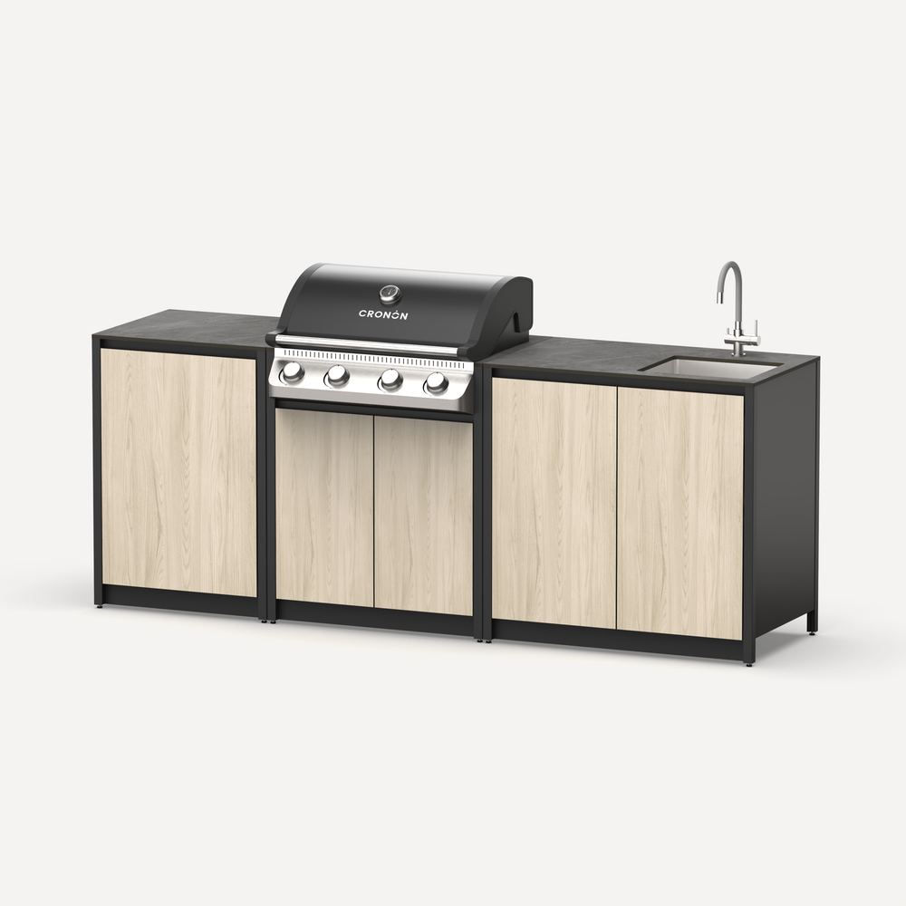 Мангальный комплекс Lounge M-105SG, 2.3 м, дуб сонома/черный мрамор