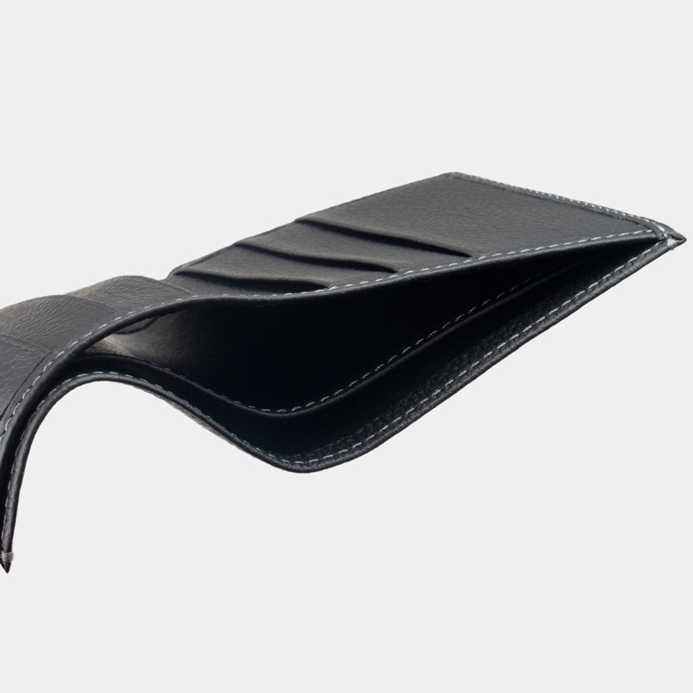 Портмоне из натуральной кожи теленка, черного цвета