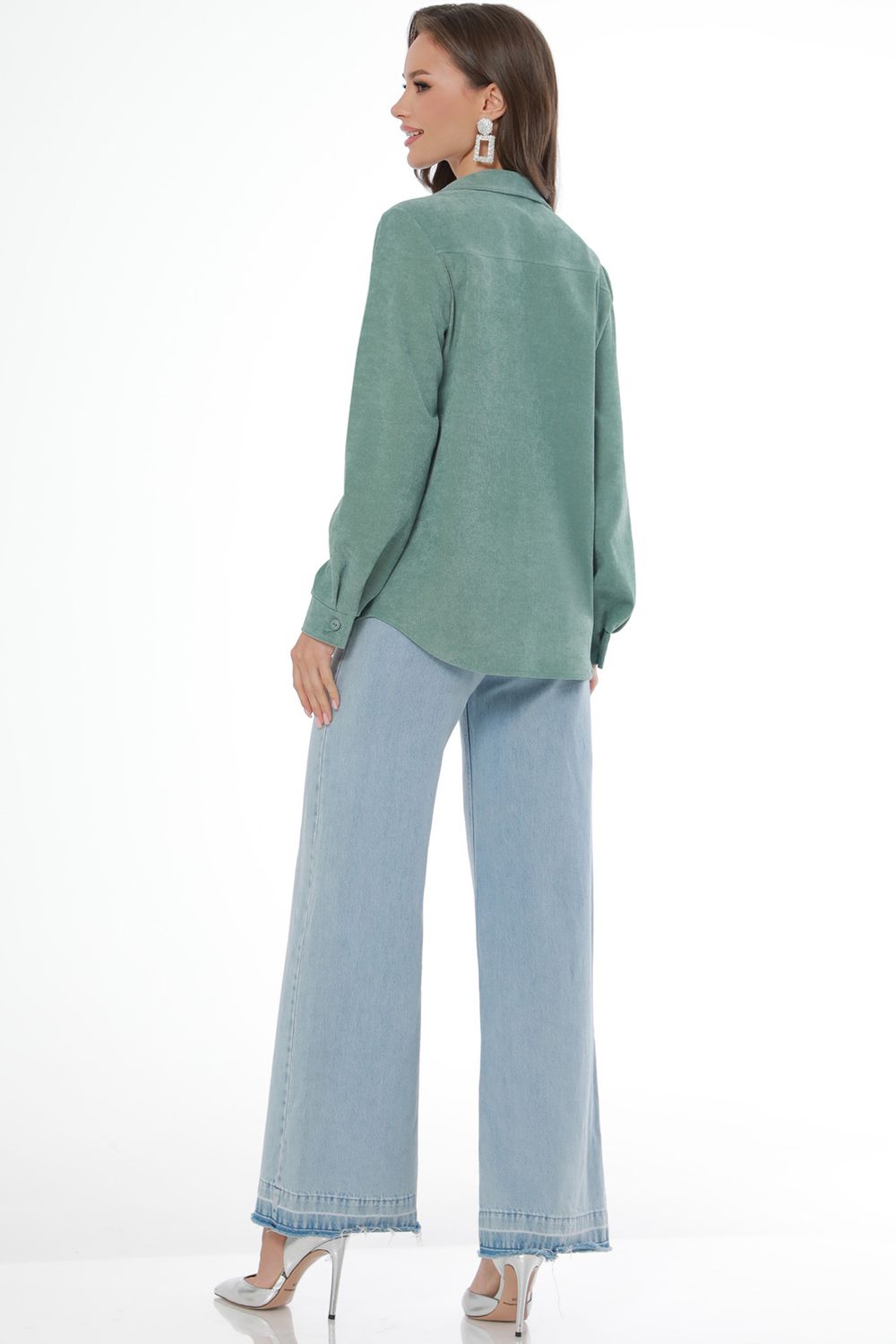 Рубашка из микровельвета с карманами зеленая DStrend (Акция)