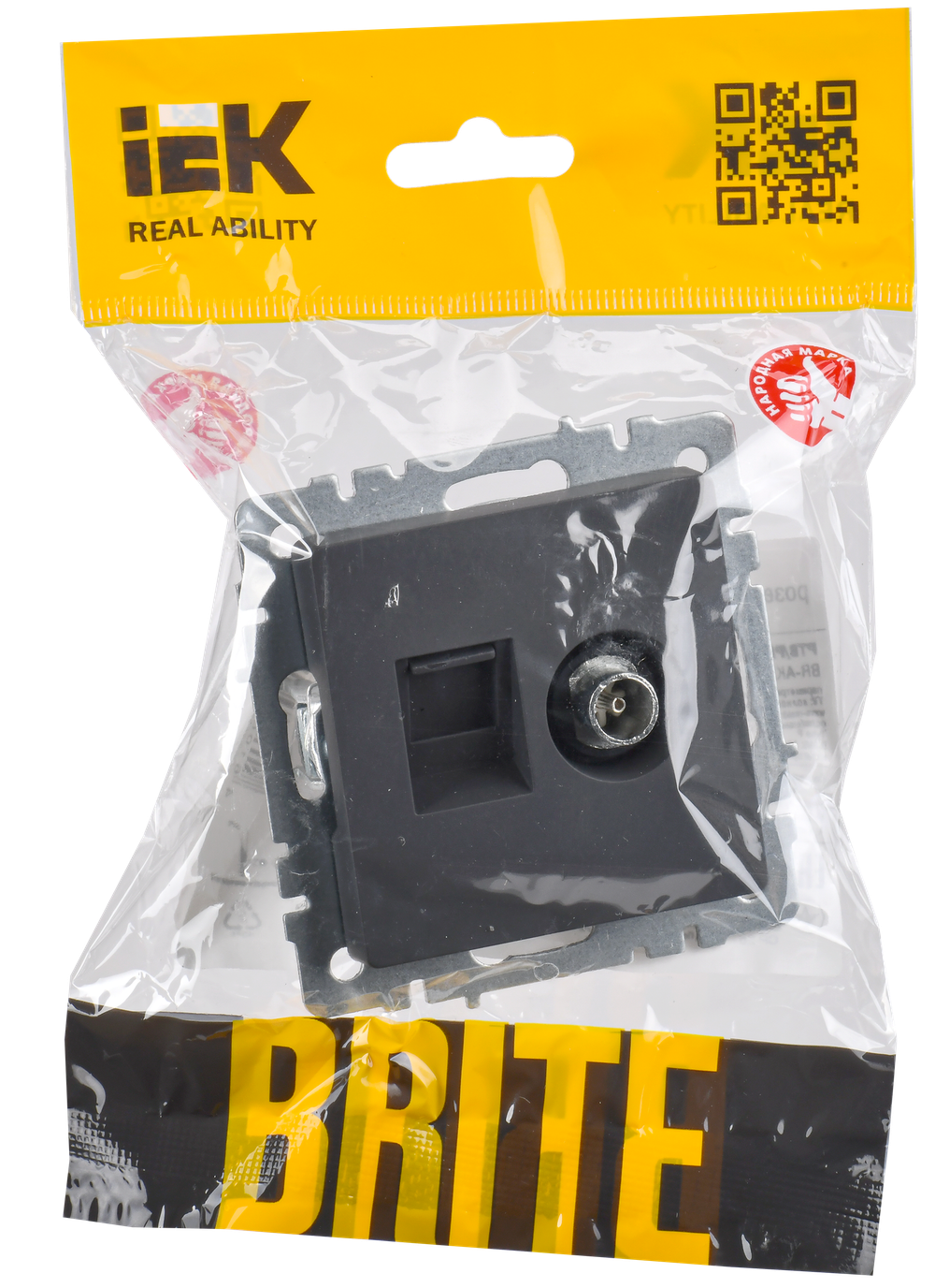 BRITE Розетка двойная TV+RJ45 кат.5E РТВ/РК12-БрГ графит IEK