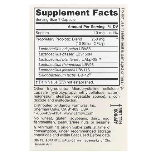 Jarrow Formulas, Vegan Fem Dophilus, улучшенный продукт, 10 млрд КОЕ (250 мг), 30 растительных капсул