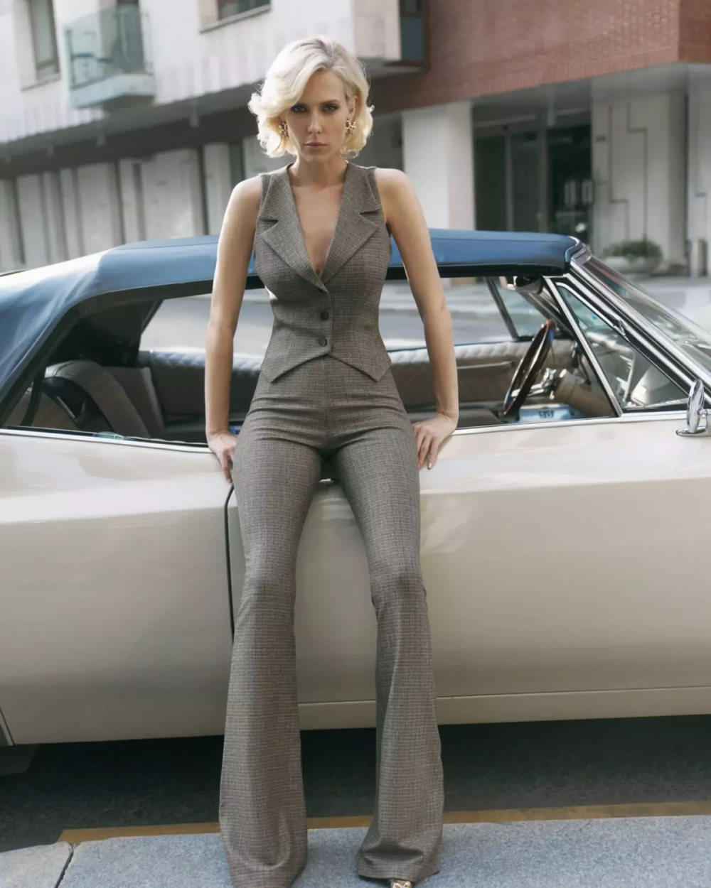 Жилет классический в клетку, Кофейный