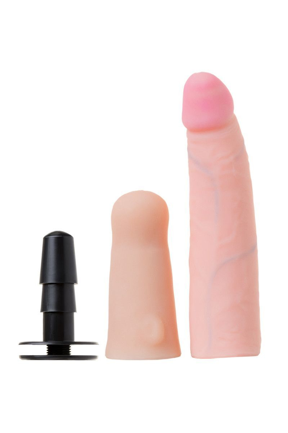 Женский страпон с вагинальной пробкой из неоскина - 18 см. (Цвет: телесный)