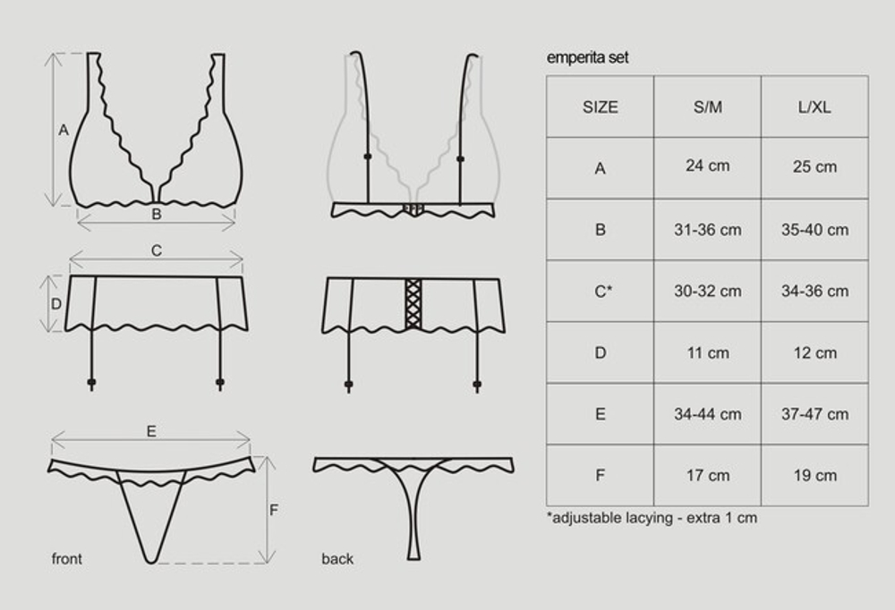 Черный комплект Emperita Set с бархатным узором из 3-х предметов (лиф, пояс, стринги) LXL (46-48) (Цвет: черный)