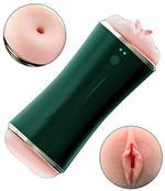 Двусторонний мастурбатор с вибрацией - вагина и анус (Цвет: черный с бежевым)