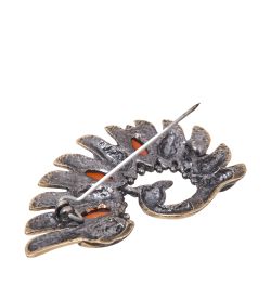 AM-4068 Брошь «Павлин Королевский» (латунь, янтарь)