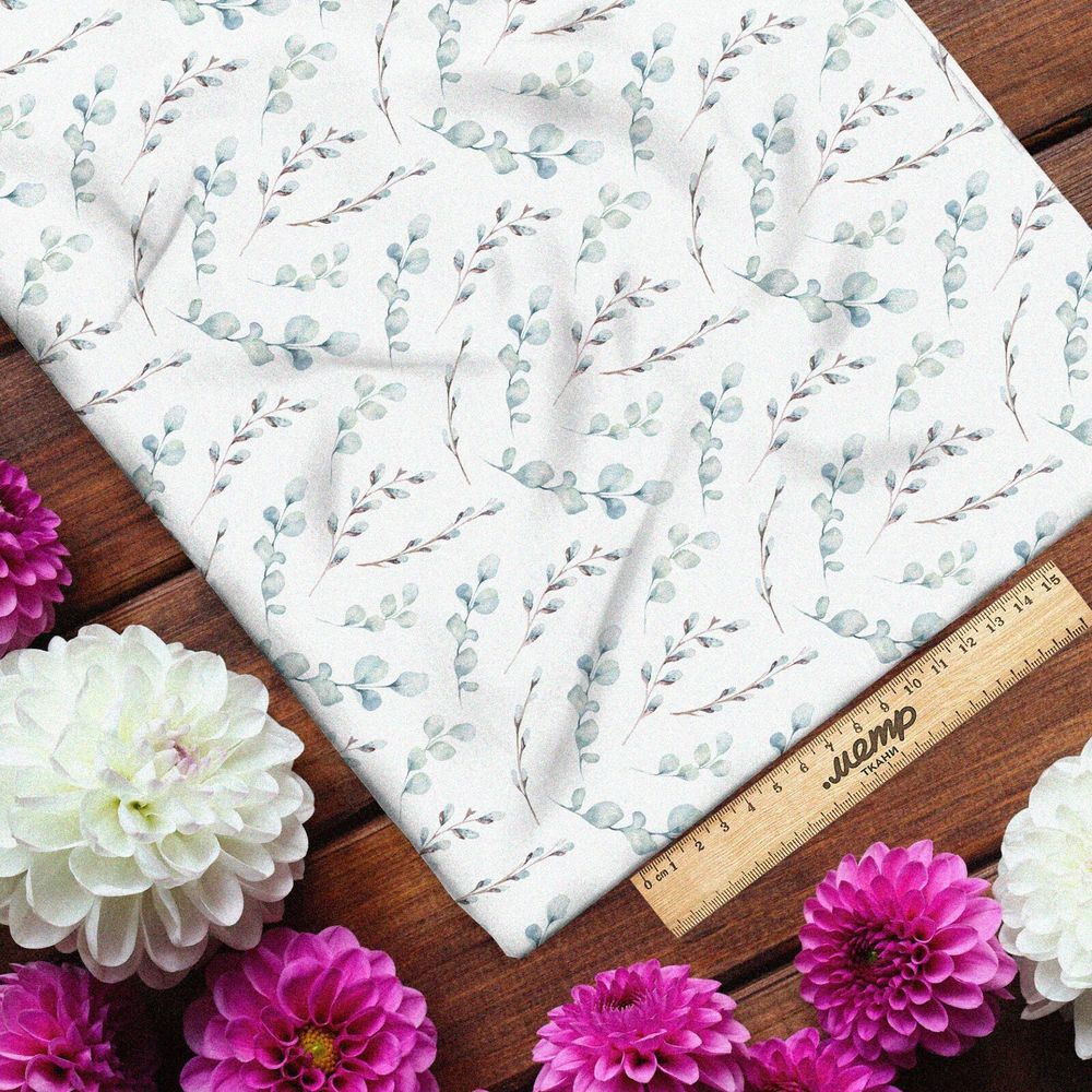 Ткань сатин простые веточки и листья