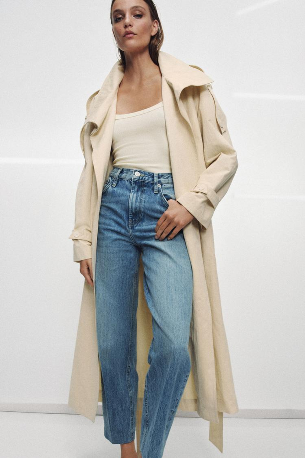 ZARA ДЖИНСЫ BARREL С ВЫСОКОЙ ПОСАДКОЙ — ZW COLLECTION, ВЫЦВЕТШИЙ СИНИЙ