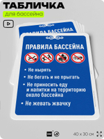 Табличка для бассейна "Правила бассейна", на пляж, для общественной и частной зоны отдыха, информационная, 40х30 см, Silver Plane x Айдентика Технолоджи