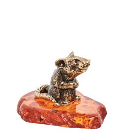 Народные промыслы AM-1672 Фигурка «Крыс» (латунь, янтарь)