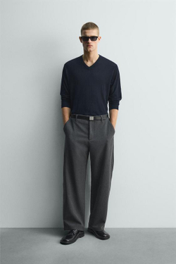 ZARA БРЮКИ BALLOON FIT ИЗ РЕЛЬЕФНОЙ ТКАНИ, ТЕМНО-СЕРЫЙ