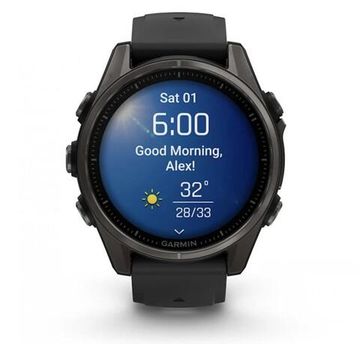 Умные часы Garmin Fenix 8, 43 мм, AMOLED, Sapphire Carbon Gray DLC Titanium with black/pebble gray silicone band