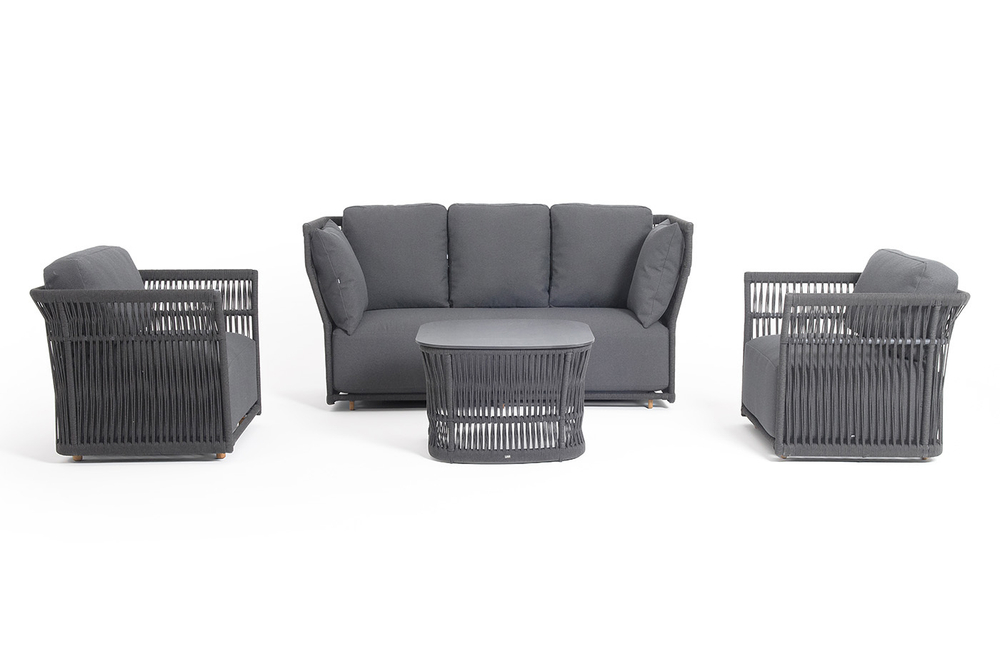 "Лугано" лаунж-зона 5-местная плетеная из роупа (веревки), каркас алюминиевый темно-серый, роуп темно-серый