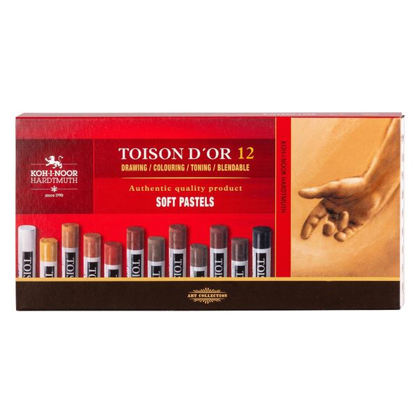 Пастель сухая художественная KOH-I-NOOR TOISON D`OR SOFT BROWN LINE/КОРИЧНЕВЫЕ 8522, 12 цветов