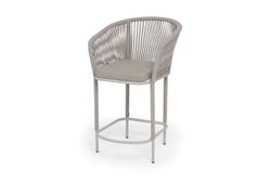 "Марсель" стул полубарный плетеный из роупа, каркас из стали светло-серый (RAL7035) муар, роуп бежевый круглый, ткань Mossle бежевая, пос.H65