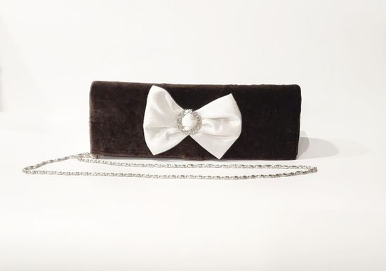 Сумка - клатч коричневый бархат, с бантом