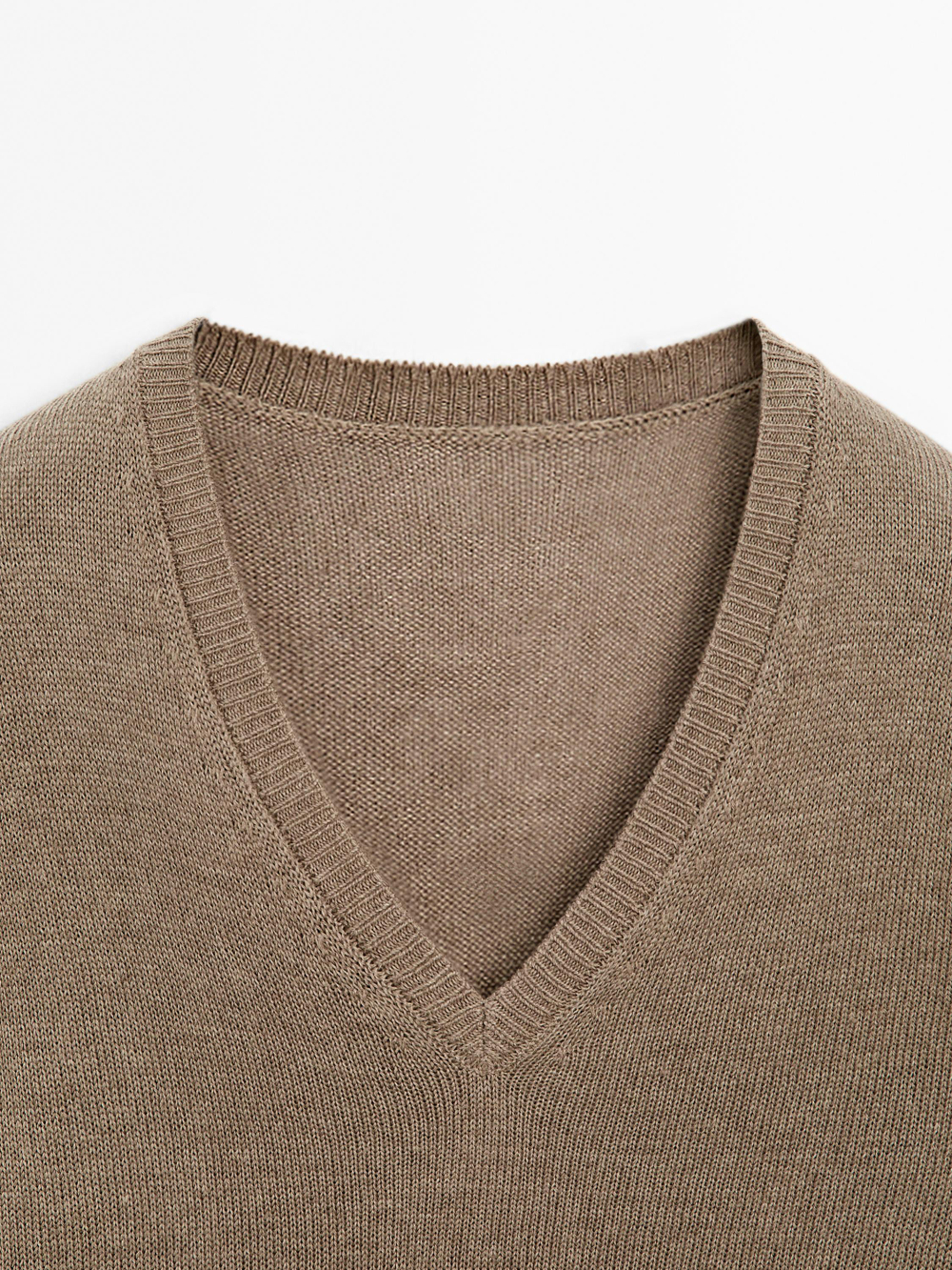 Massimo Dutti Вязаный свитер с длинными рукавами и V-образным вырезом, коричневый