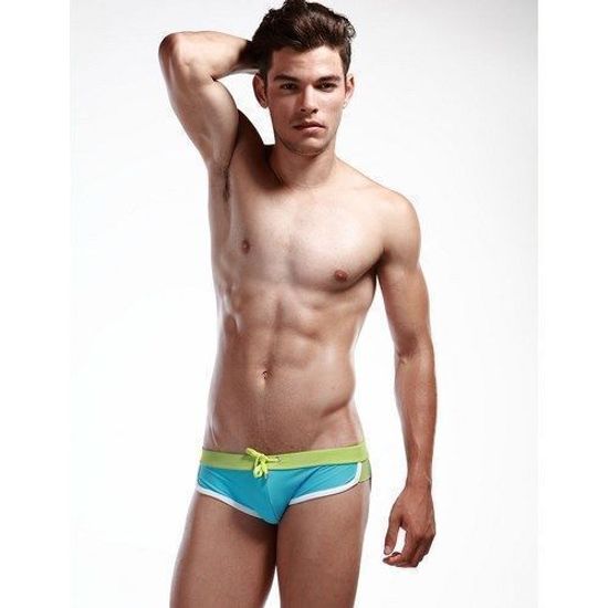 Мужские плавки брифы бирюзовые с салатовым поясом SEOBEAN Swimsuit Azure