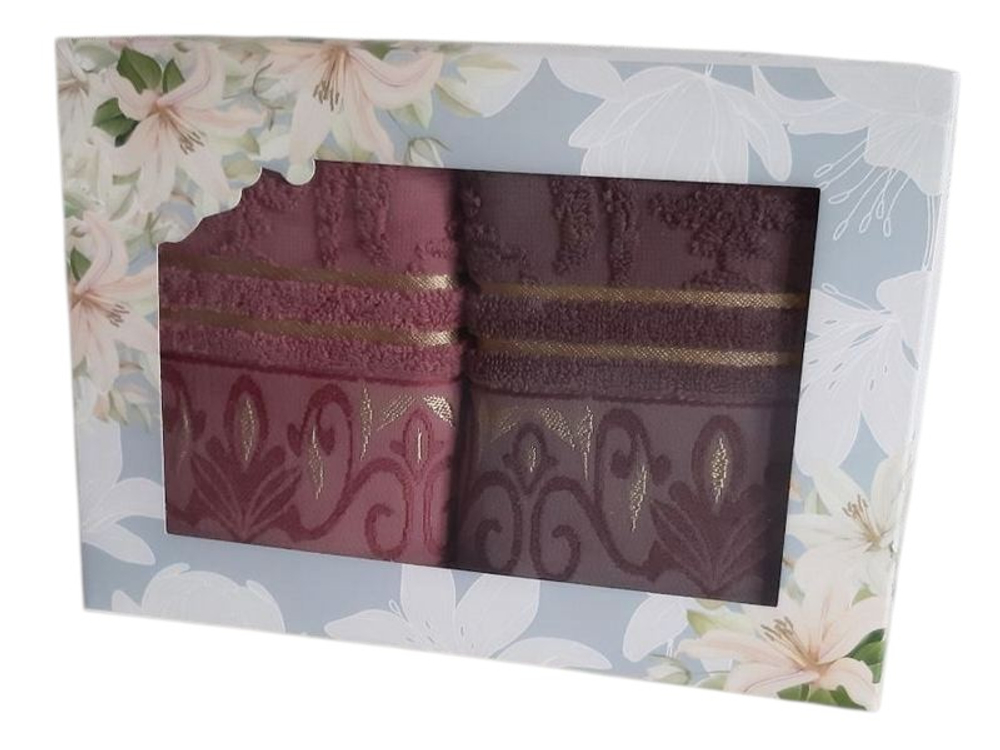 Набор из 2-х махровых полотенец в подарочной упаковке, 100% хлопок, Китай.