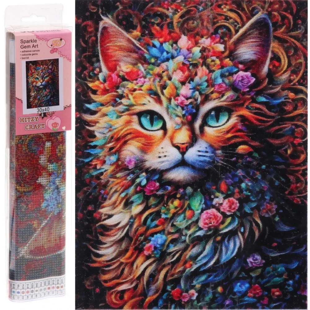 Алмазная мозаика в рулоне 30*40см полная выкладка «DIAMOND», Сказочный Кот