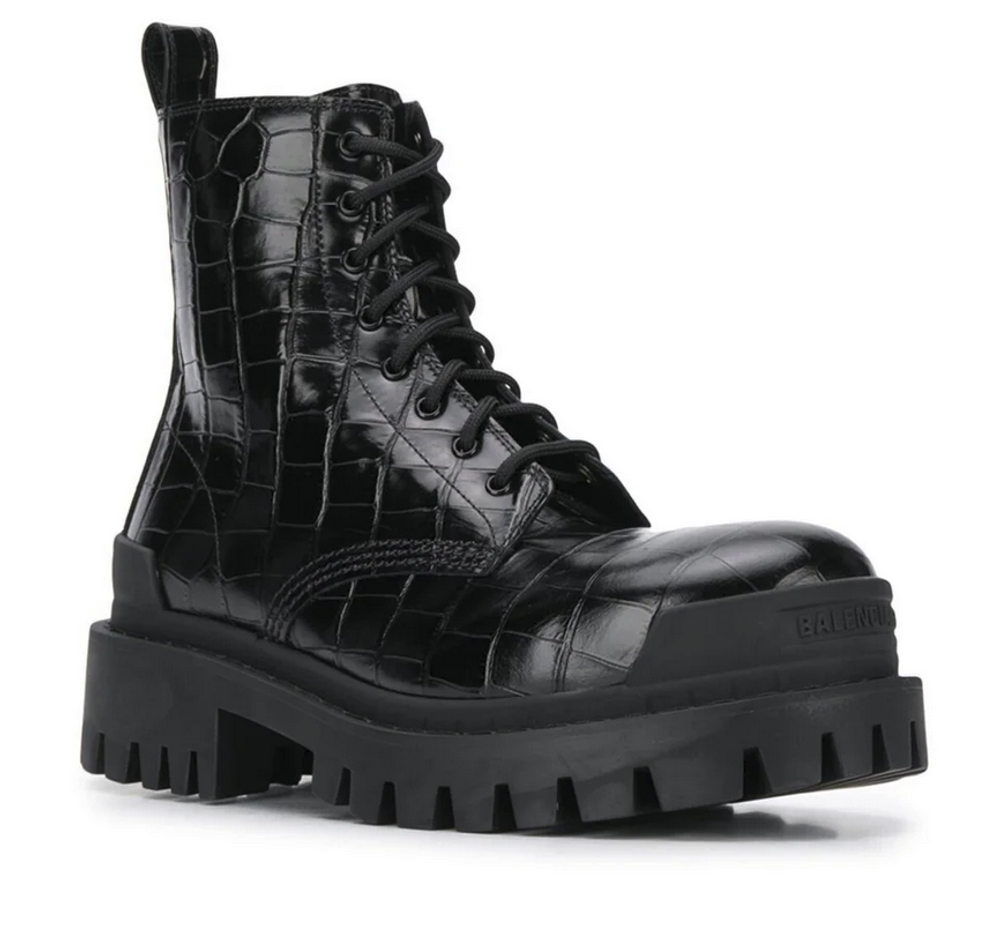 Ботинки Balenciaga Strike Croc Embossed Lace Up Boot Black