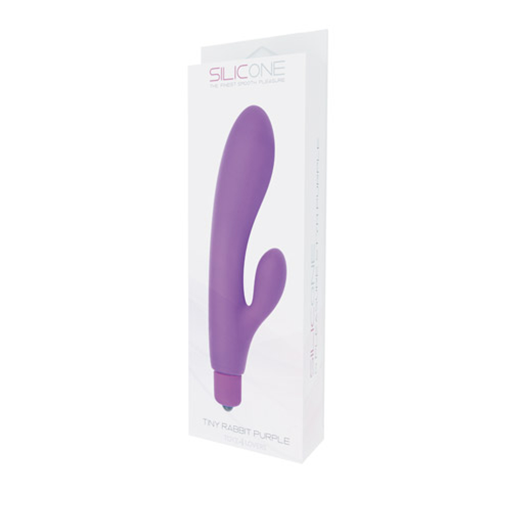 Фиолетовый вибратор с клиторальным пальчиком TINY RABBIT SILICONE - 15 см. (Цвет: фиолетовый)