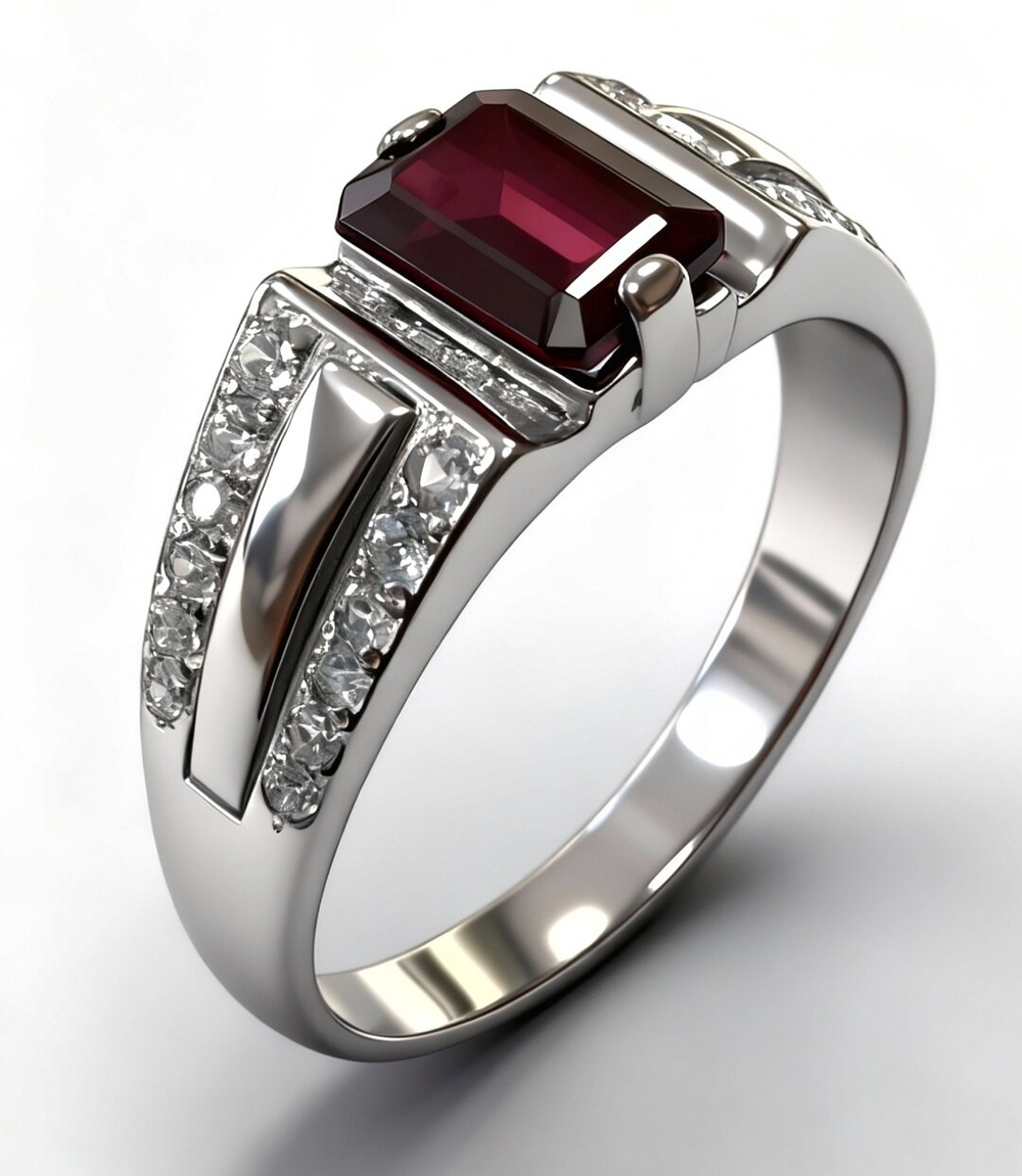 Ювелирное кольцо из серебра 925 пробы,вставка гранат,фианиты.Размер 20.5