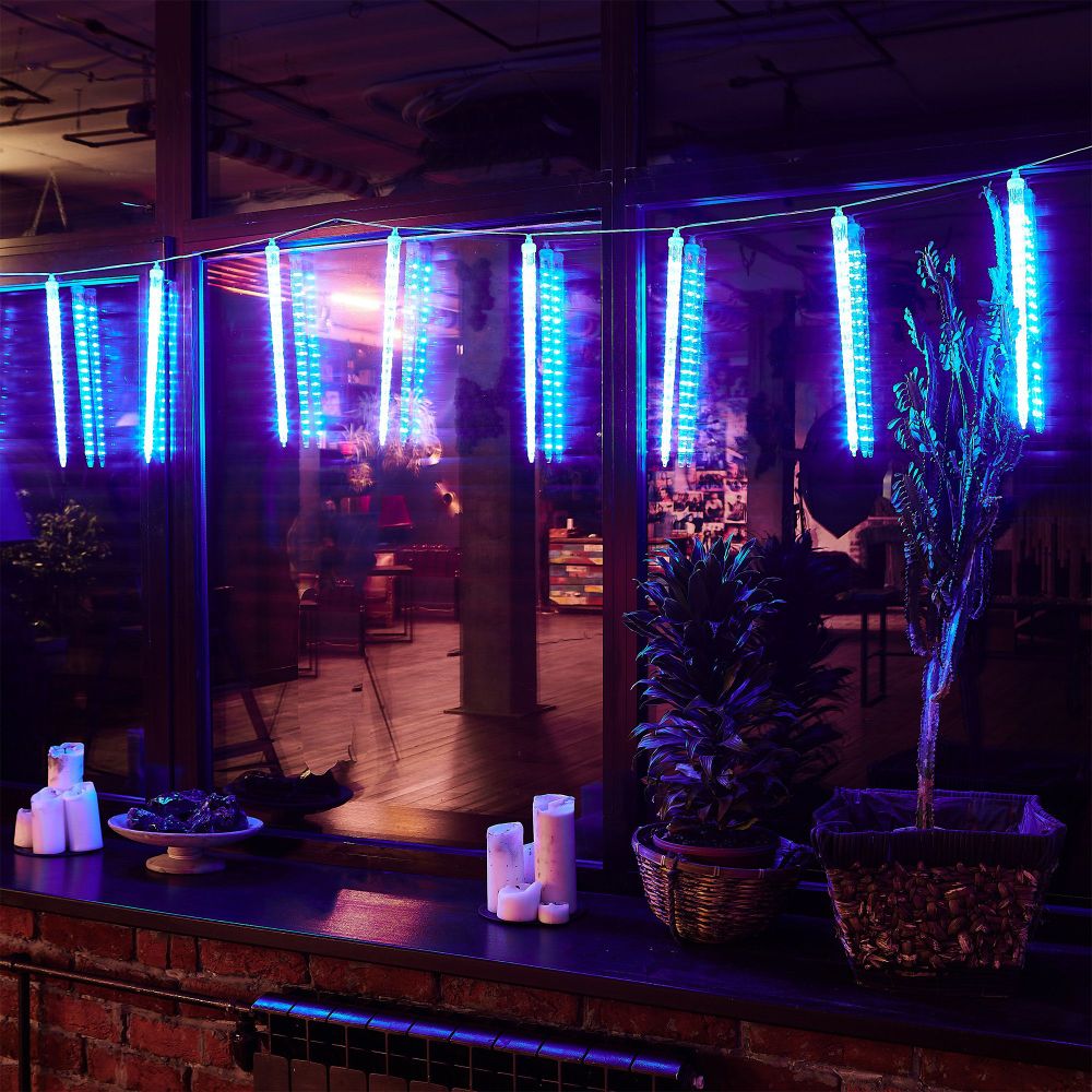 ULD-E3005-300-DTK BLUE IP44 ICICLE Занавес светодиодный фигурный Сосульки. соединяемый. 2.7х0.42м. 10 подвесов. Синий свет. Провод прозрачный. TM Uniel.