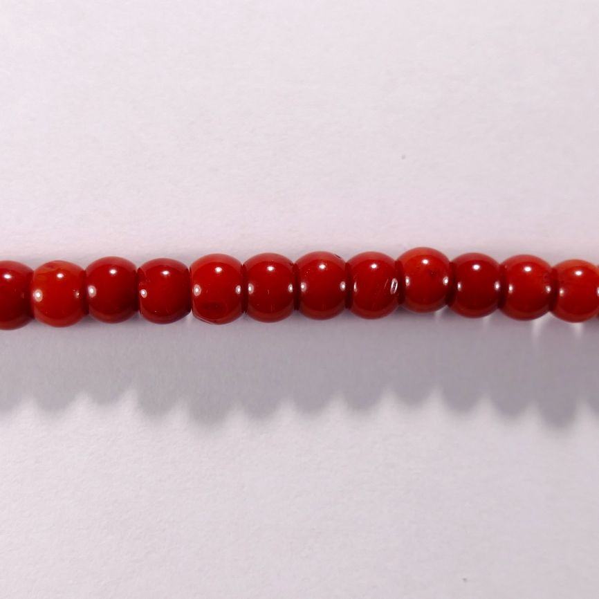 Бусина из коралла красного, облагороженного, фигурная, 4x6 мм (рондель-бочонок, гладкая)