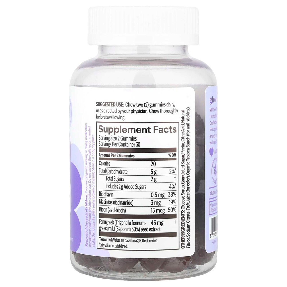 UpSpring, Milkflow® жевательные мармеладки с пажитником, настоящий виноград, 60 веганских жевательных мармеладок