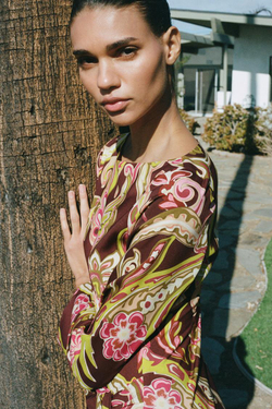 ZARA ПЛАТЬЕ МИДИ С ПРИНТОМ, РАЗНОЦВЕТНЫЙ